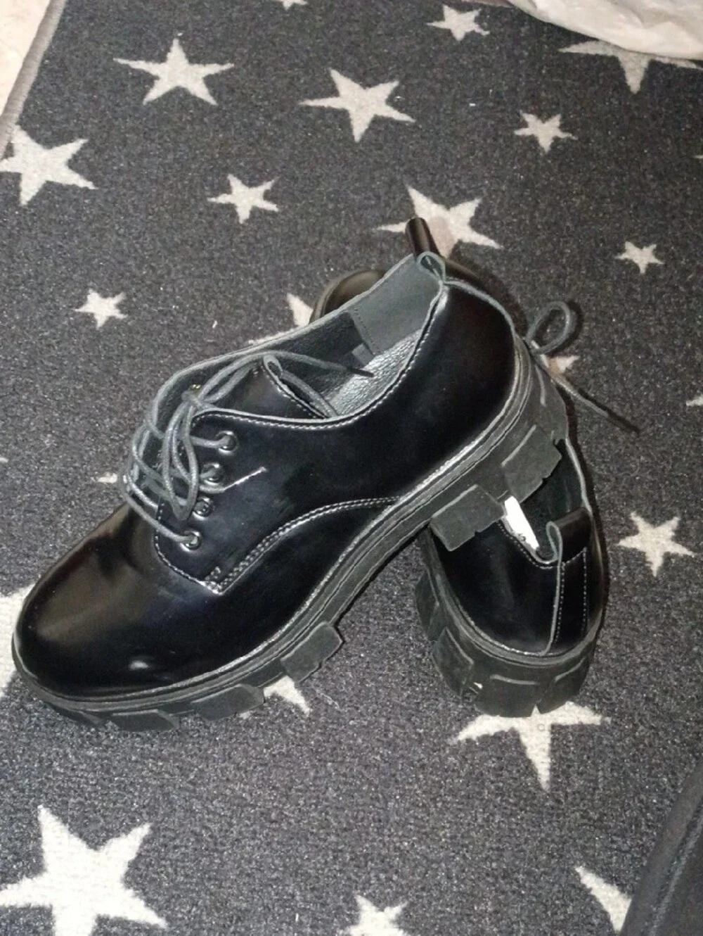 Madden Girl Black Patent Lace-Up Wedge Oxfords
